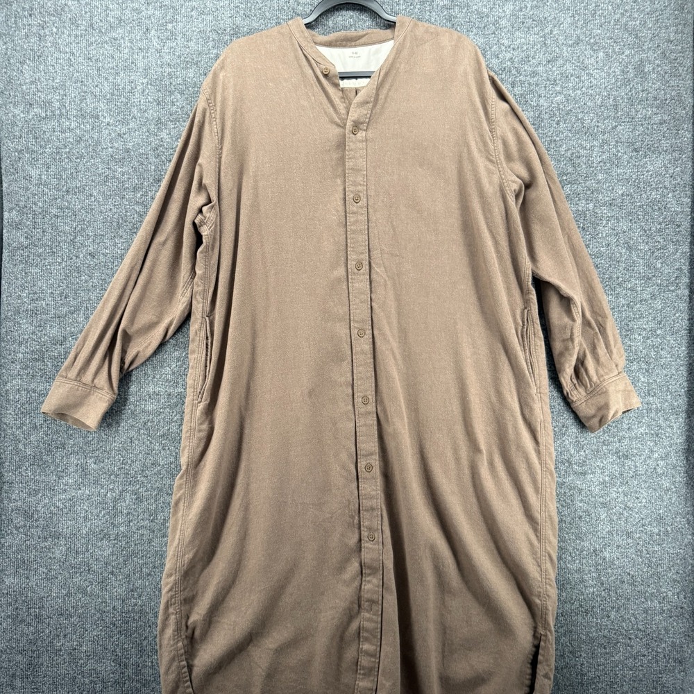 MUJI Dress Womens M Brown Tunic Button Up Long Lagenlook Farm Barn Minimalist